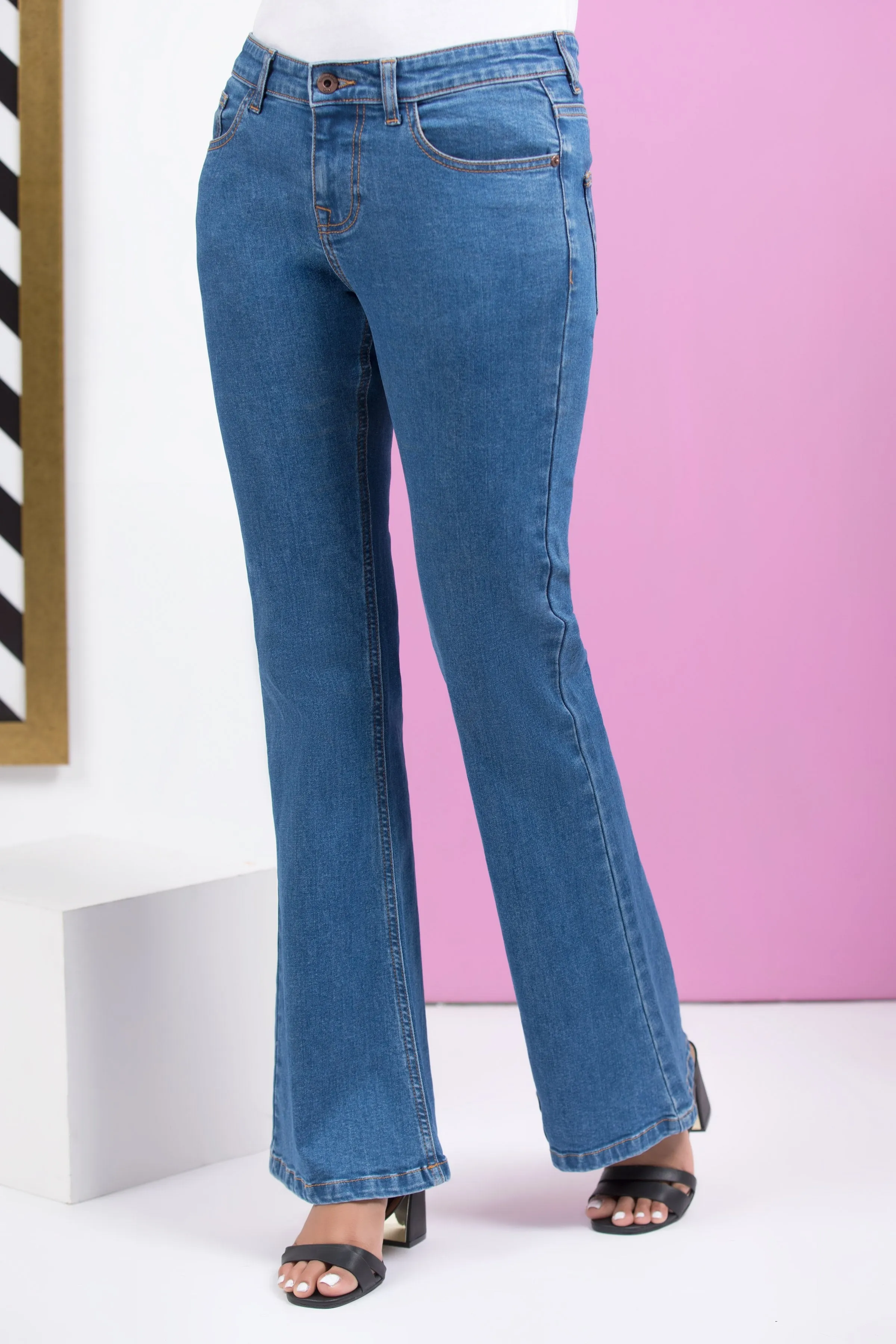 Blue Boot-cut Pants