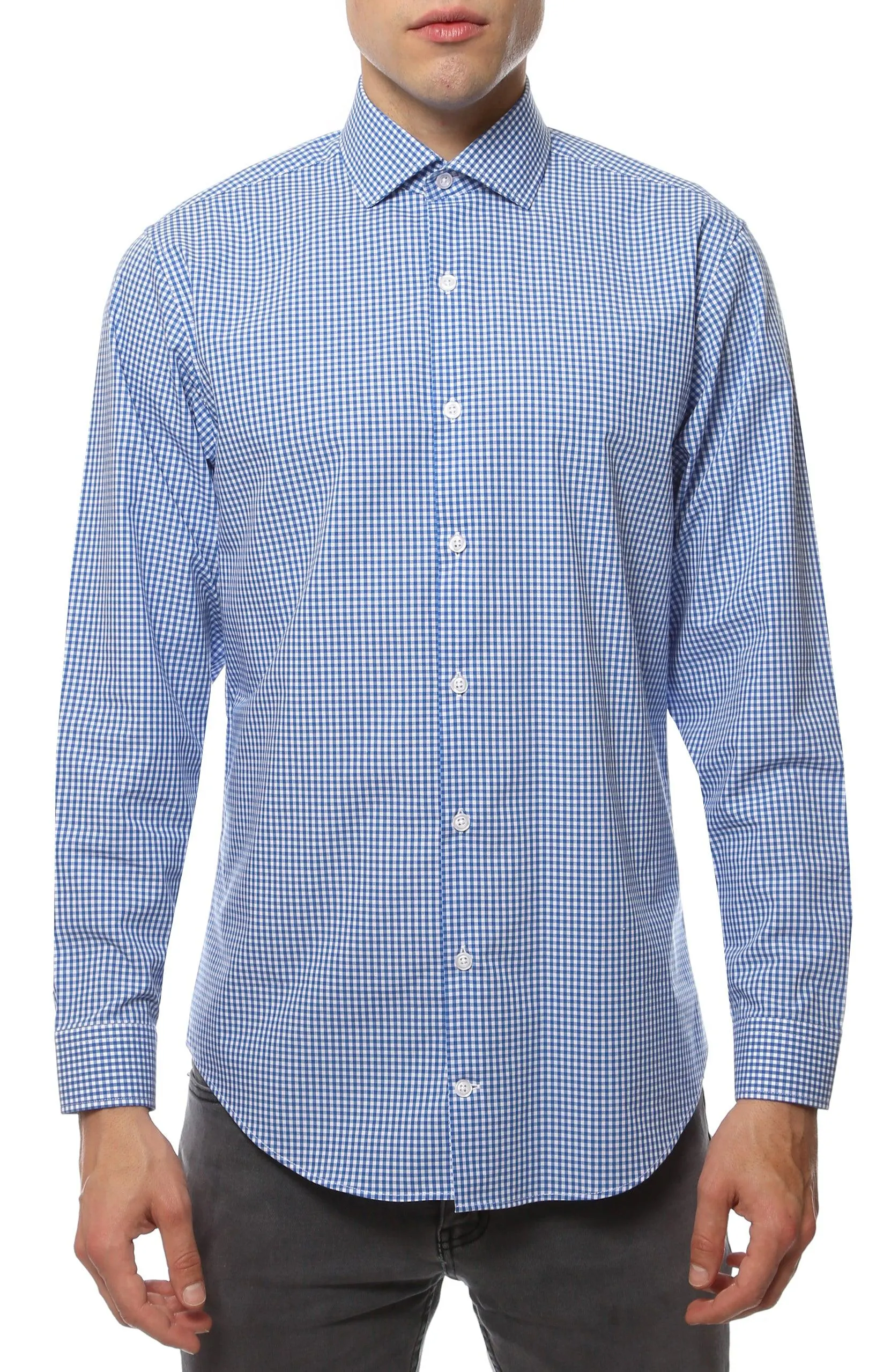 Blue Gingham Check Dress Shirt - Slim Fit