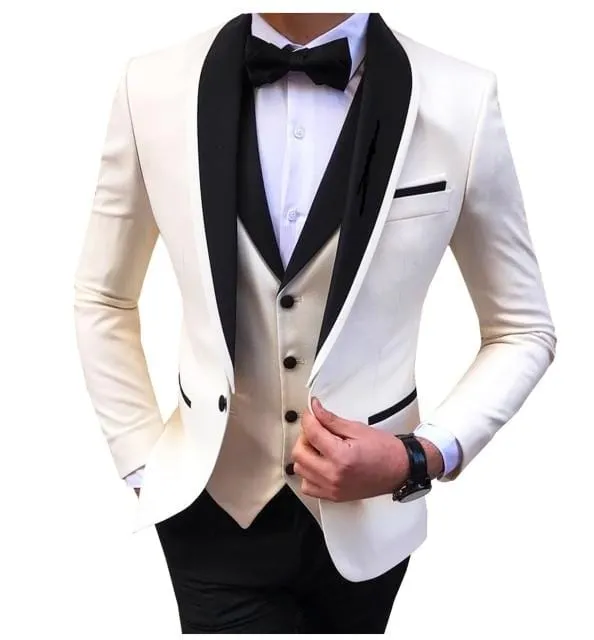 Blue Slit Mens Suits 3 Piece Black Shawl Lapel Casual Tuxedos for Wedding Groomsmen Suits Men 2020 (Blazer Vest Pant)