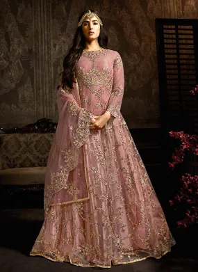 Blush Pink Embroidered Net Anarkali Suit