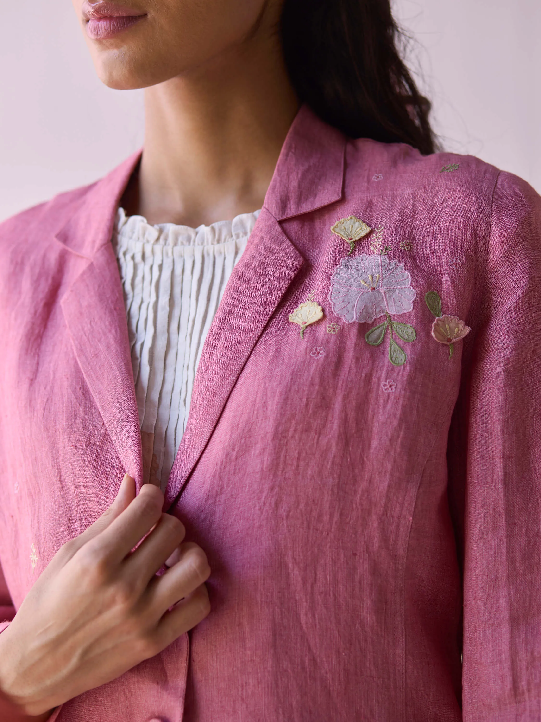 Blushing Blooms Linen Jacket