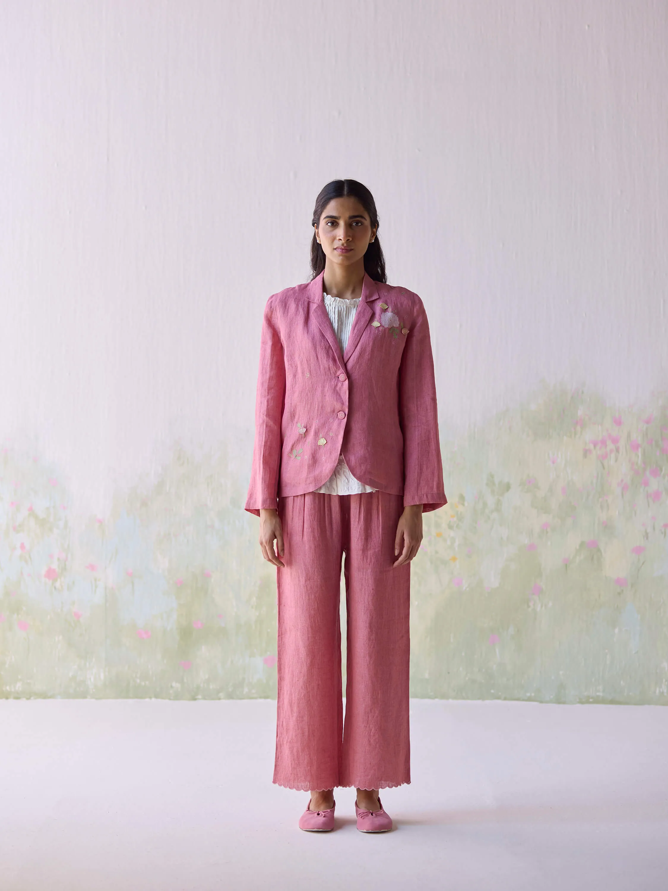 Blushing Blooms Linen Jacket