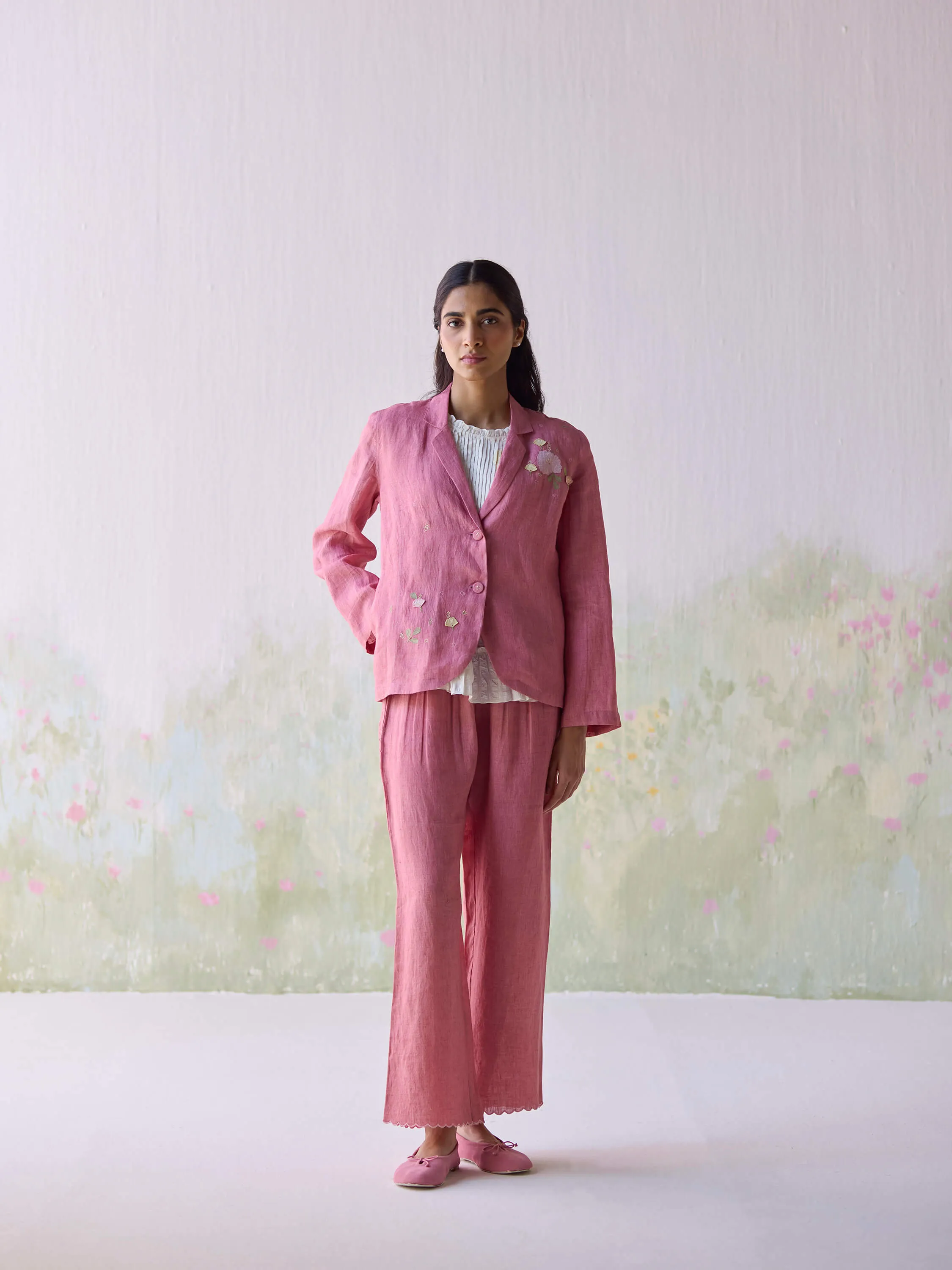 Blushing Blooms Linen Jacket