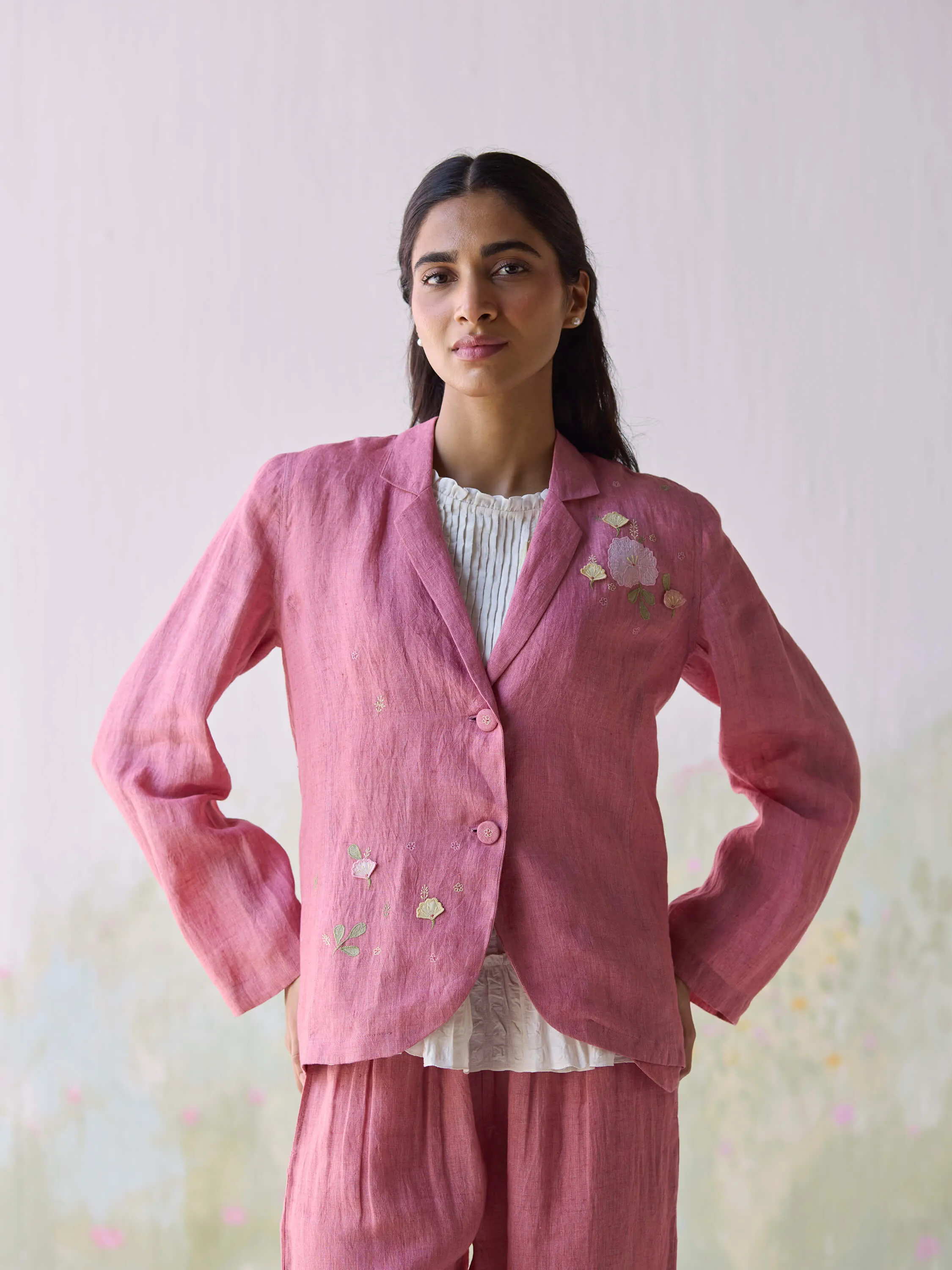 Blushing Blooms Linen Jacket