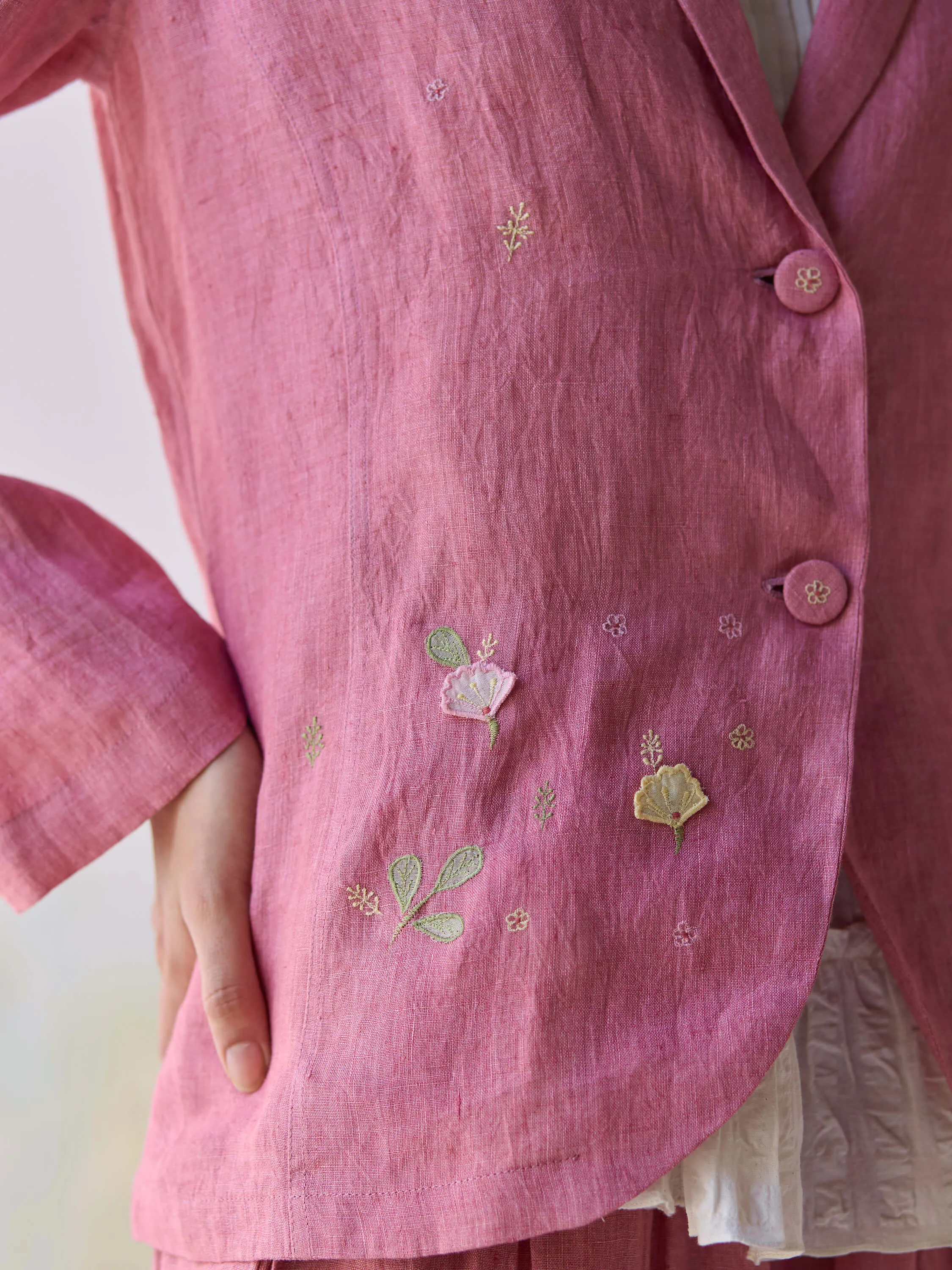 Blushing Blooms Linen Jacket