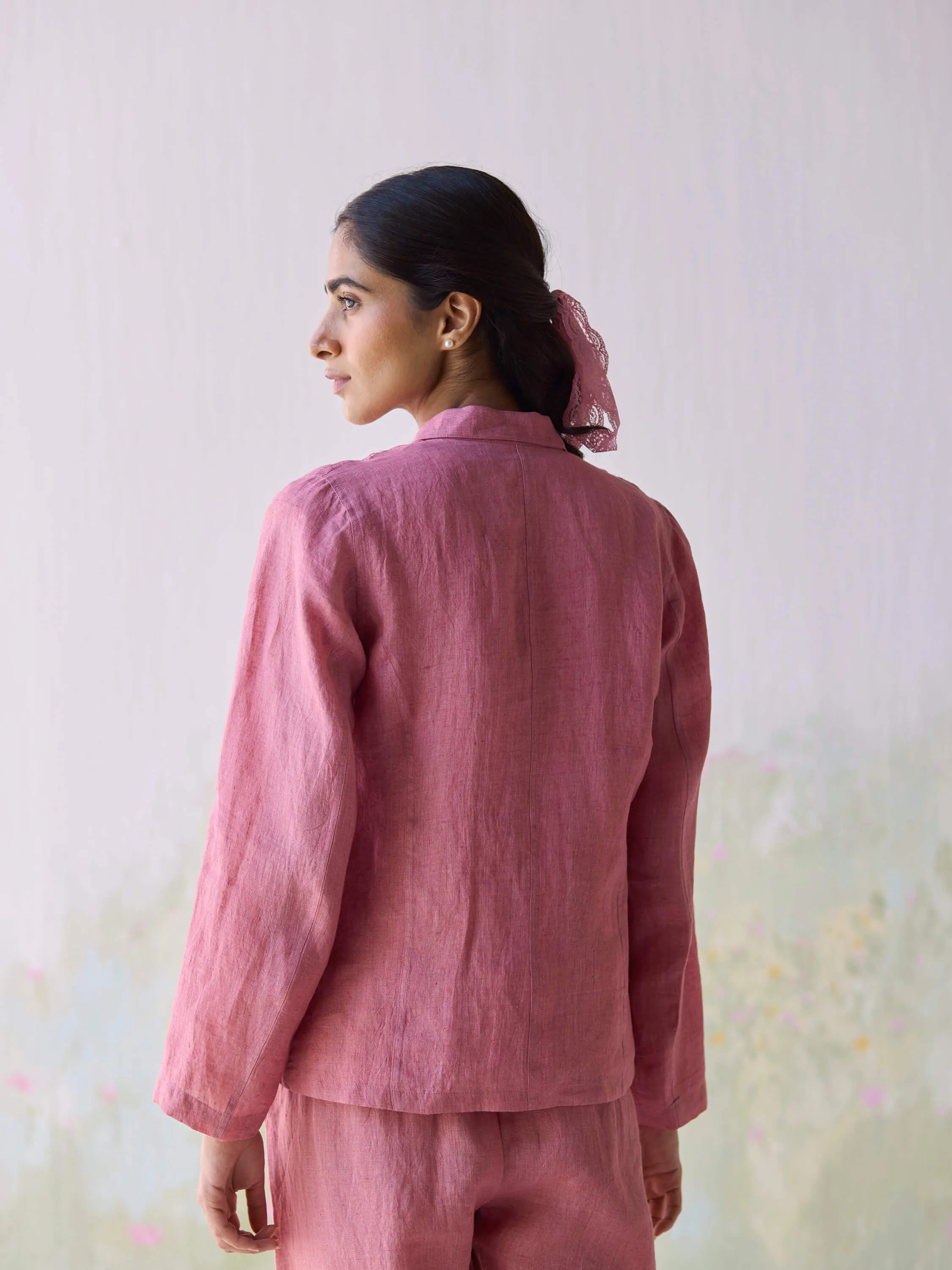 Blushing Blooms Linen Jacket