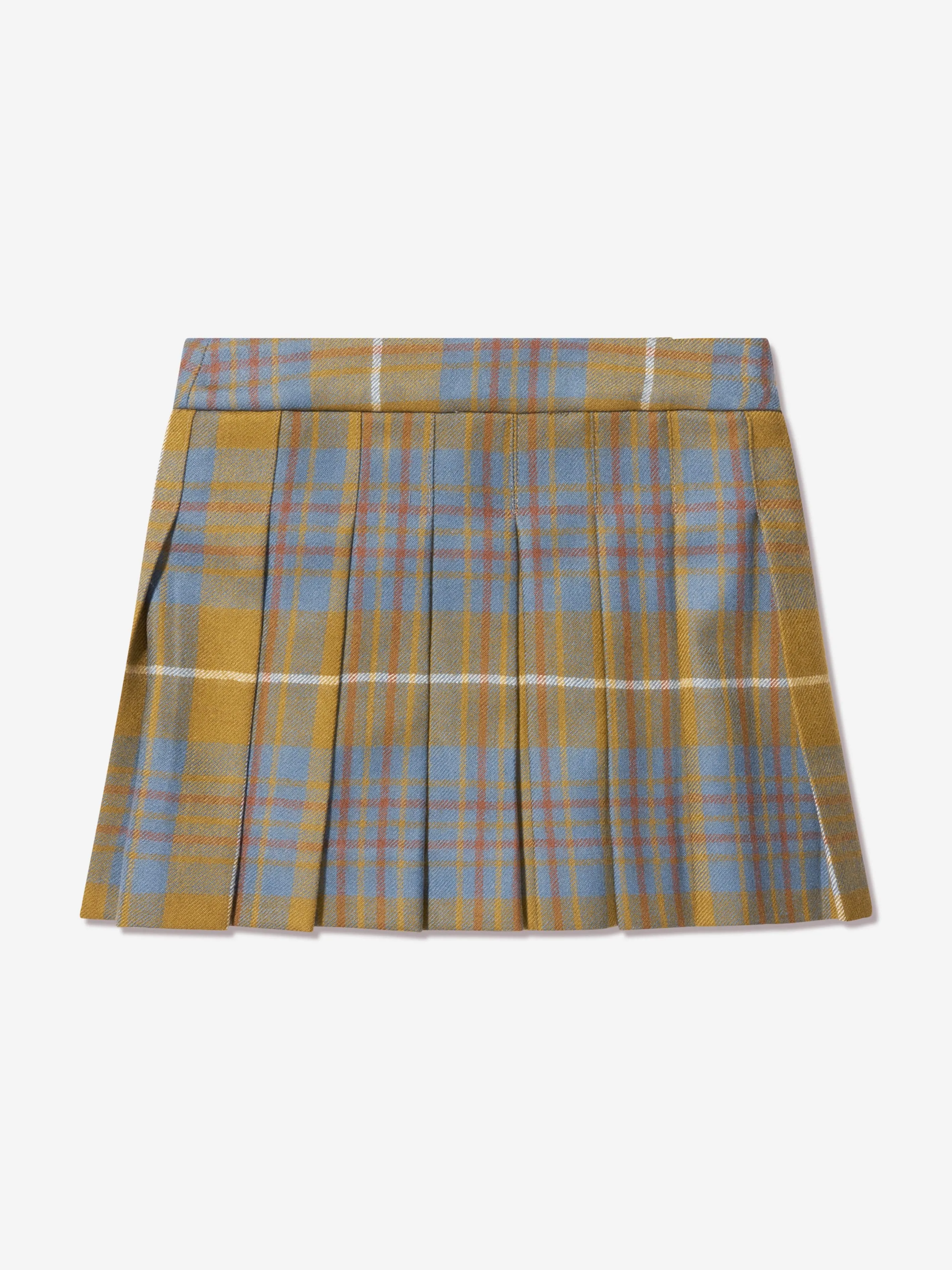 Bonpoint Girls Talissa Wool Tartan Skirt in Blue