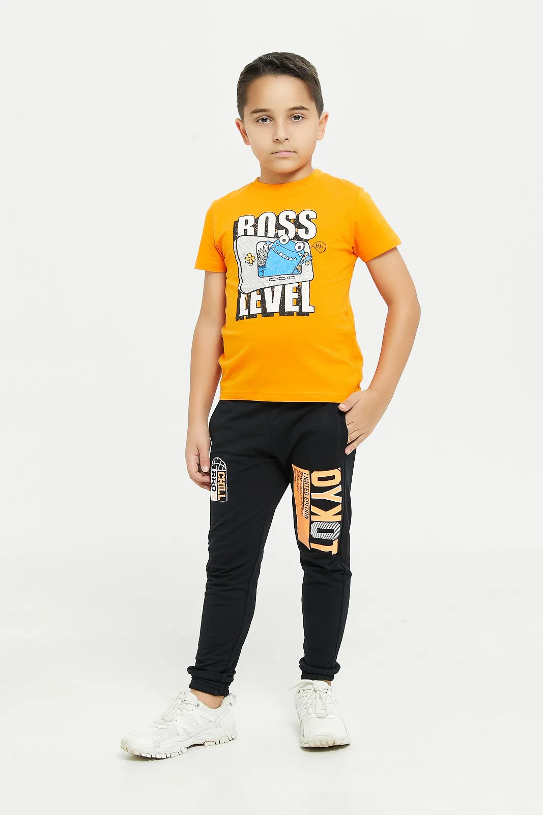 Boys Black Denim Waist Band Jog Pants