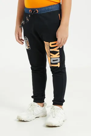 Boys Black Denim Waist Band Jog Pants