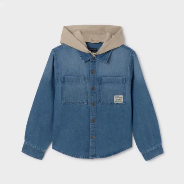 BOYS BLUE LONG SLEEVE BOYS DENIM HOODED SHIRT