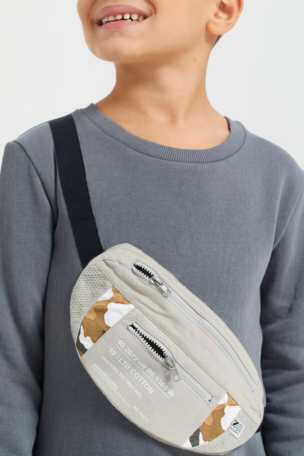 Boys Charcoal Sweatshirt With Mock Bag