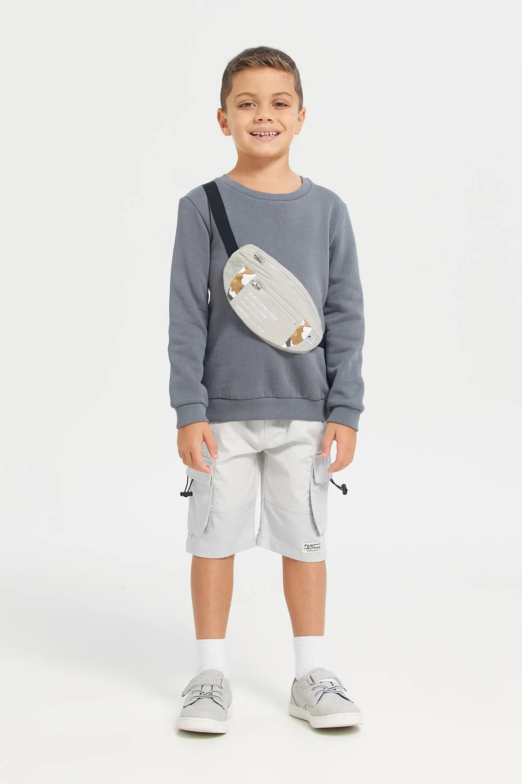 Boys Charcoal Sweatshirt With Mock Bag