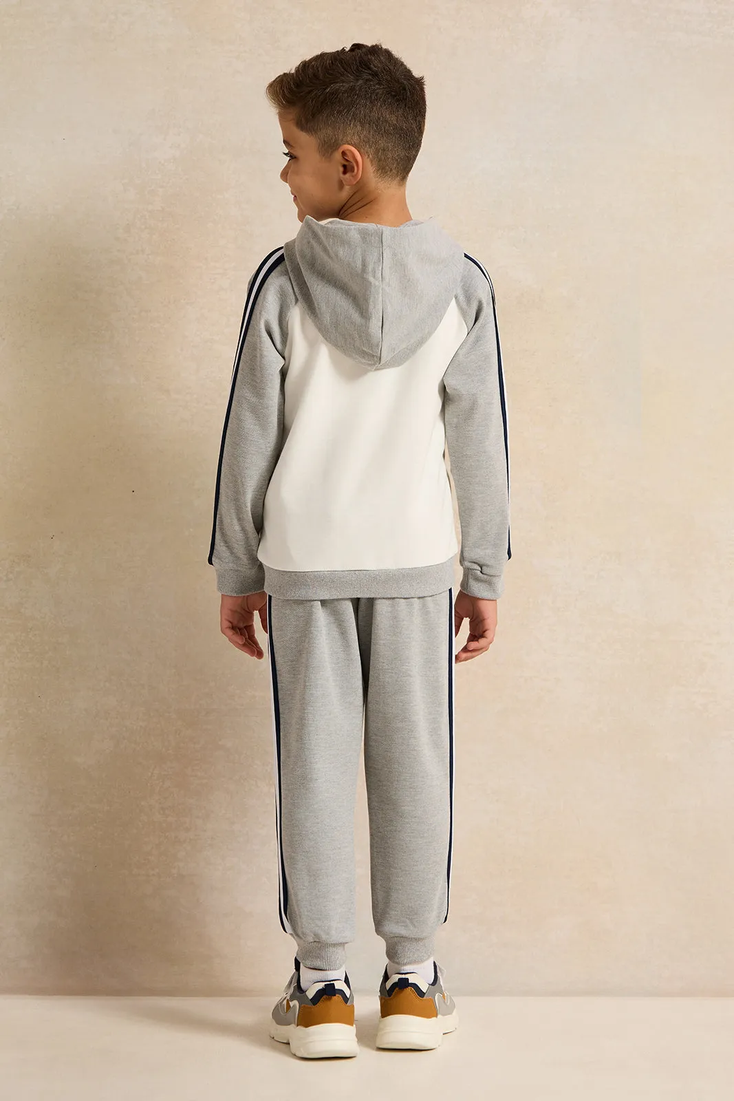 Boys Grey Raglan Sleeve Paneled Zip-Through Hooded Jog Set  (2 Piece)