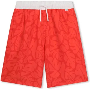 Boys Red Leaf Print Swimming Shorts