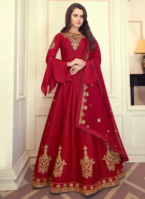 Bridal Red Designer Silk Anarkali Suit Set