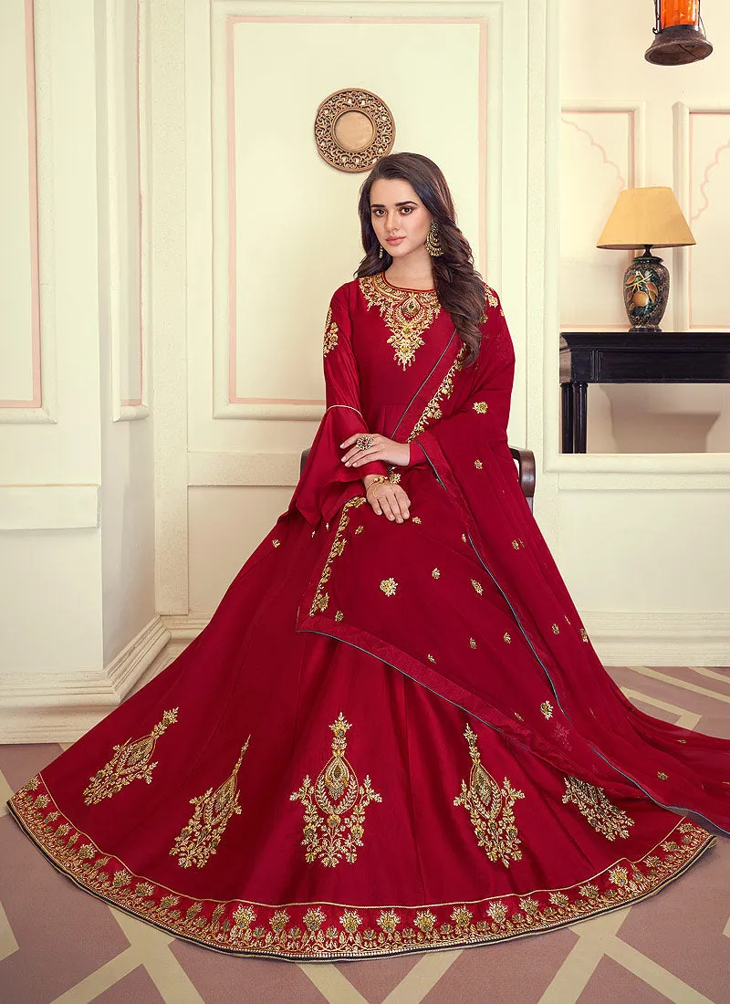 Bridal Red Designer Silk Anarkali Suit Set