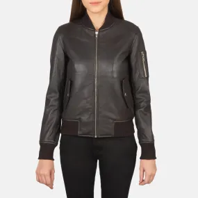 Brown Leather Women's Bomber Jacket