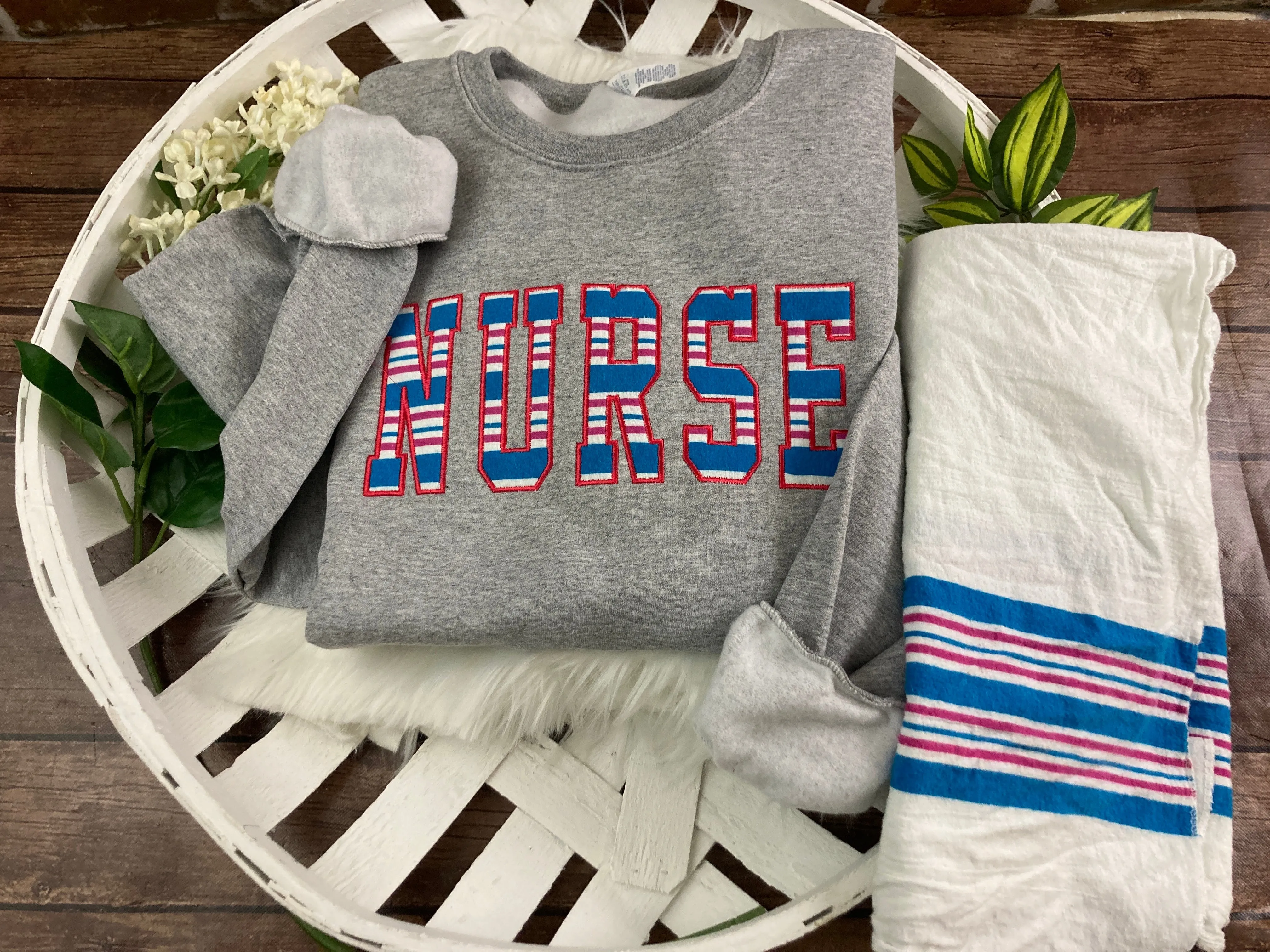 BULK ORDER of 10 or more - Nurse sweatshirt from Baby  - Hospital Blanket - Labor and Delivery RN NICU - Fabric Keepsake Sweatshirts - Applique