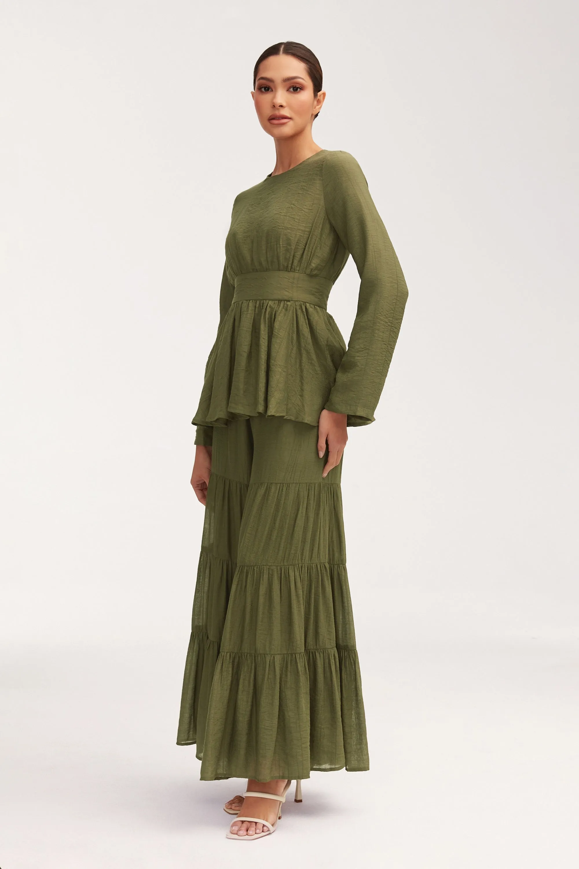 Bushra Palazzo Wide Leg Pants - Olive