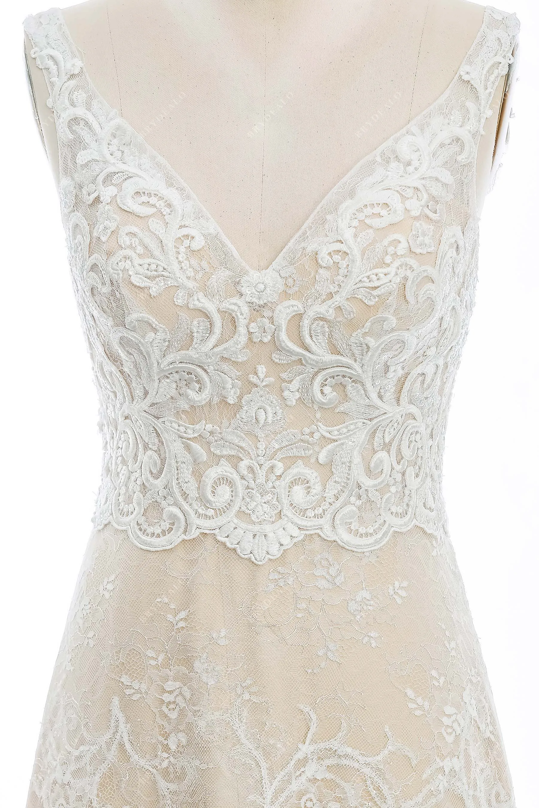 Champagne Floral Lace Straps Wedding Dress