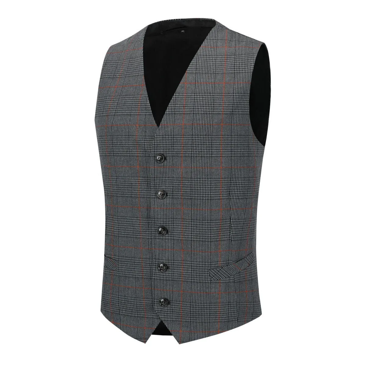 Checked Vests Stripes Business Slim Fit Cotton Black