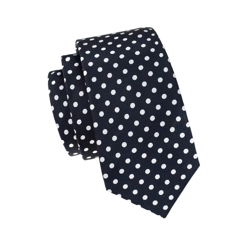 Classic Black LIttle Polka Dot Tie Hanky Cufflinks Set Gift Box Set