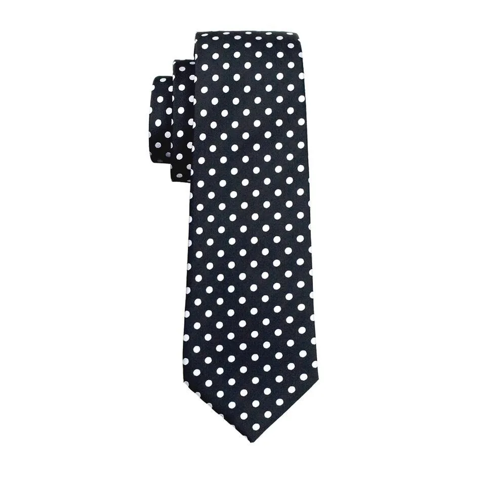 Classic Black LIttle Polka Dot Tie Hanky Cufflinks Set Gift Box Set