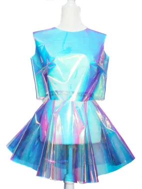 Clear Opal Holographic Crop Top and Circle Skirt Set