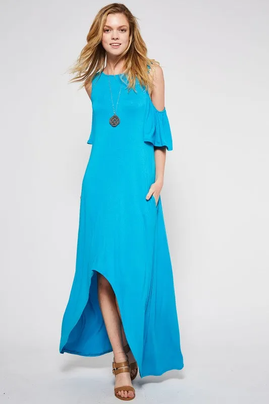 Cold Shoulder Maxi Dress - Turquoise