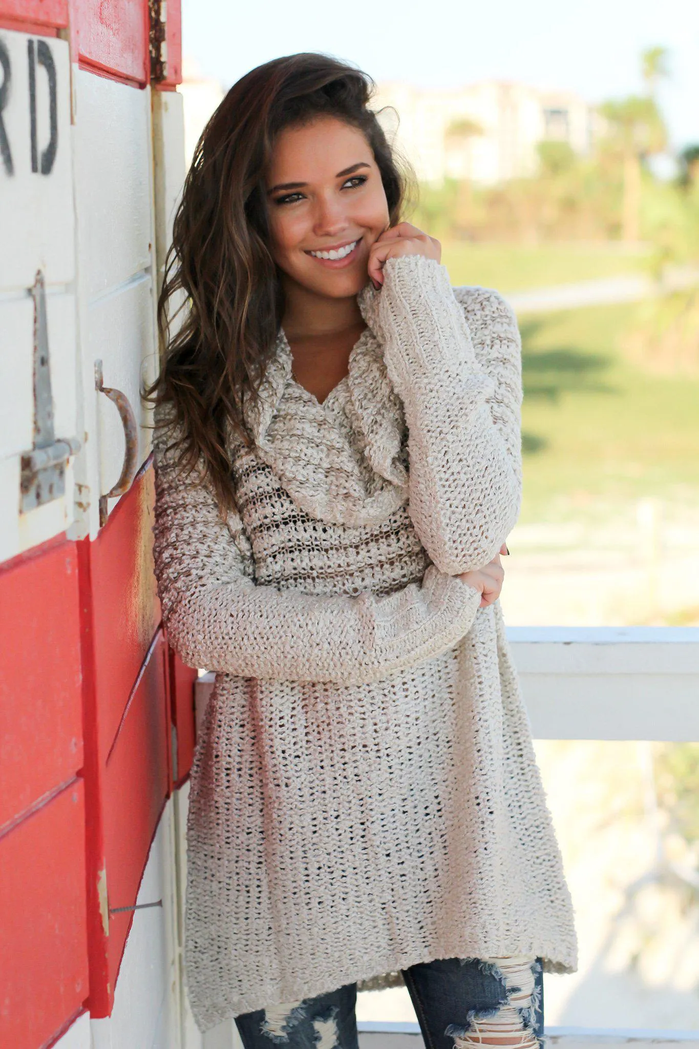 Cream Off Shoulder Knit Tunic