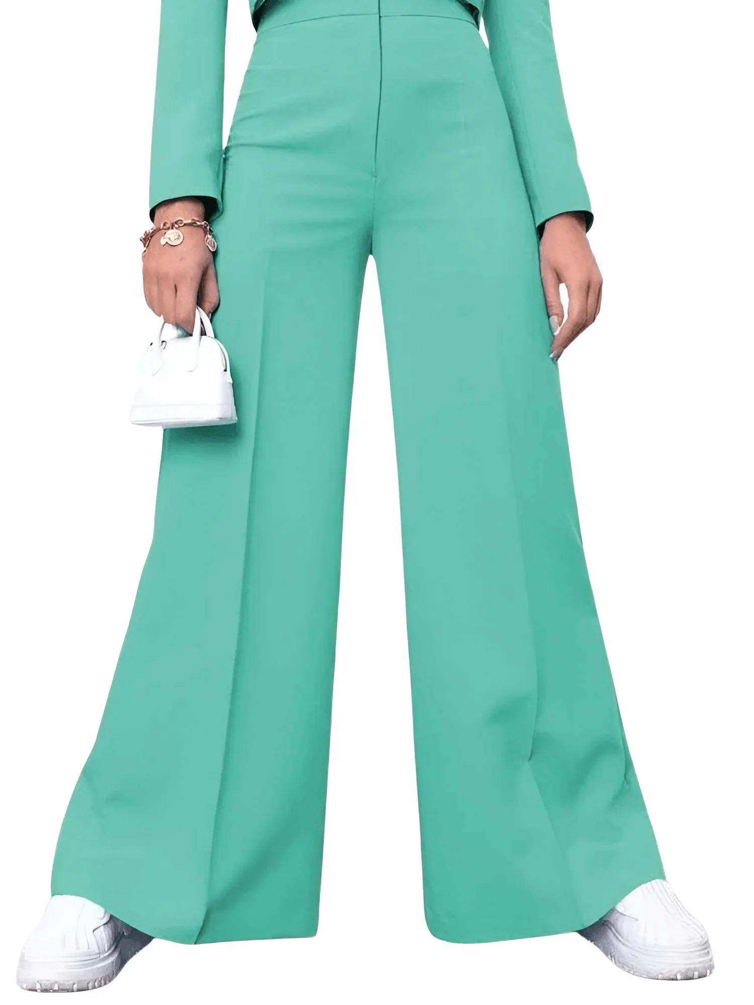 Cropped Blazer and Wide Leg Pants High Waisted 2-Piece Sets For Women