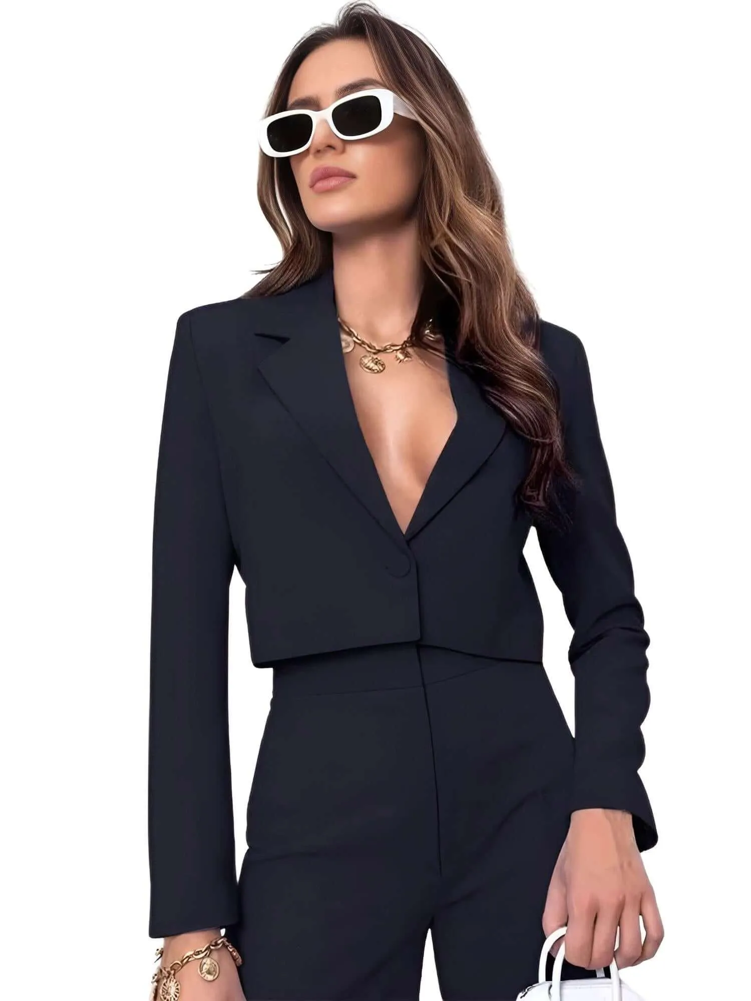 Cropped Blazer and Wide Leg Pants High Waisted 2-Piece Sets For Women