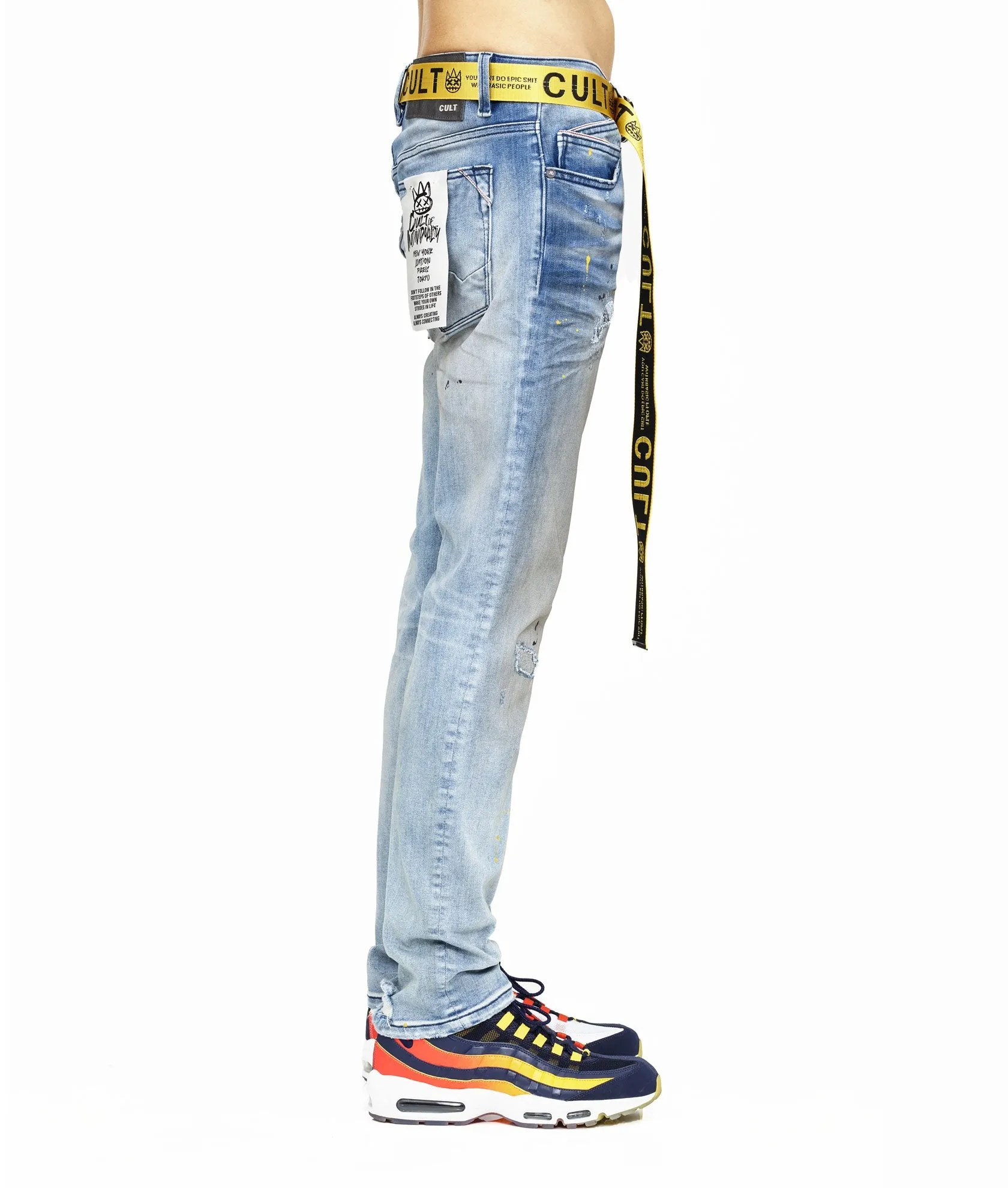 Cult of Individuality Men's Rocker Slim Belted Stretch Denim Jeans