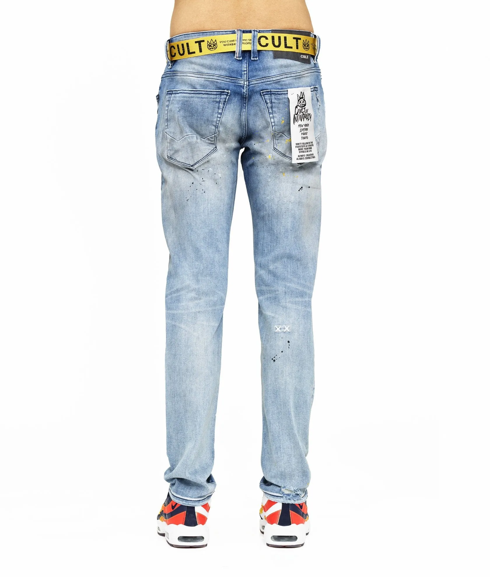 Cult of Individuality Men's Rocker Slim Belted Stretch Denim Jeans