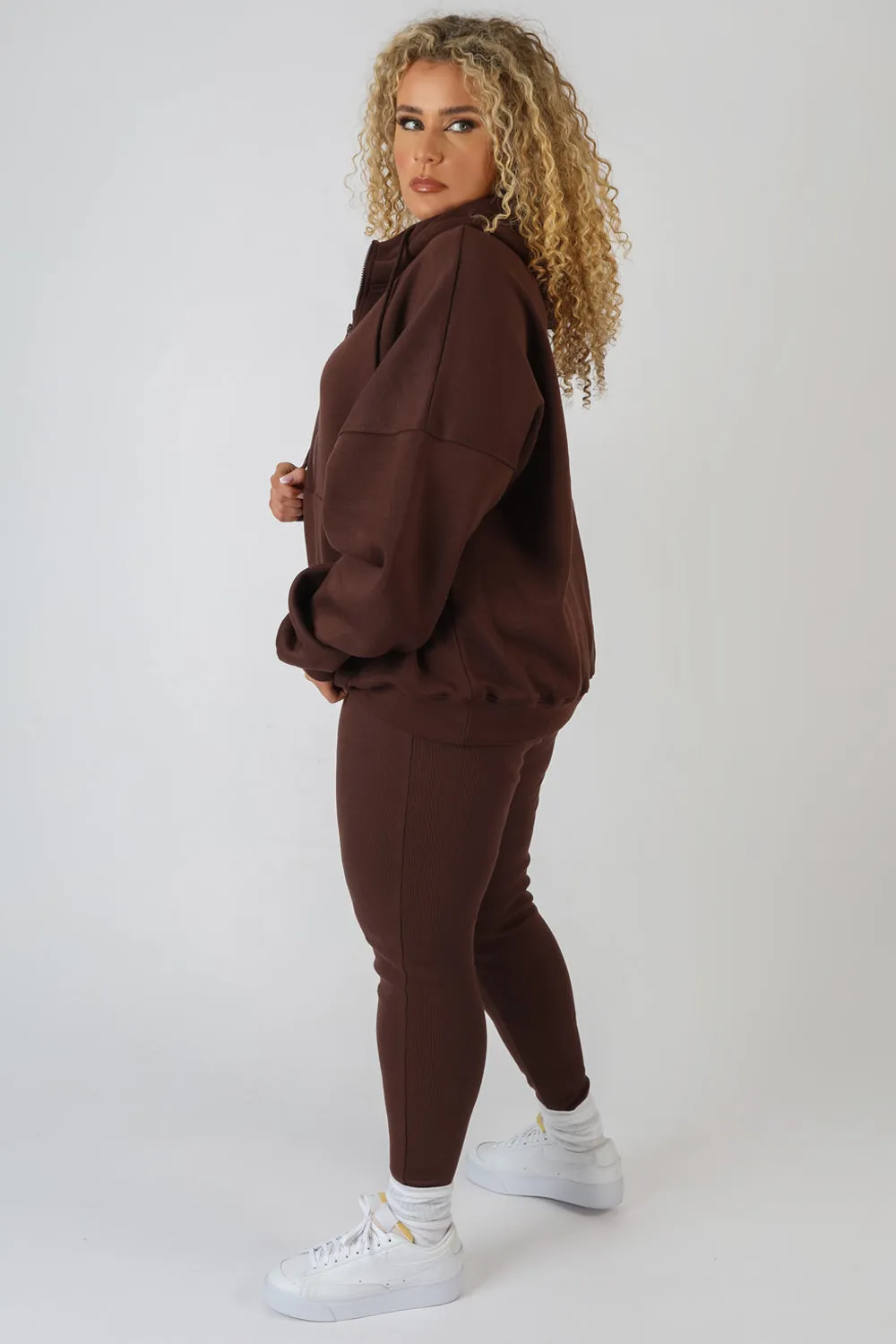 Curve Oversized Half Zip Pullover Hoody Chocolate