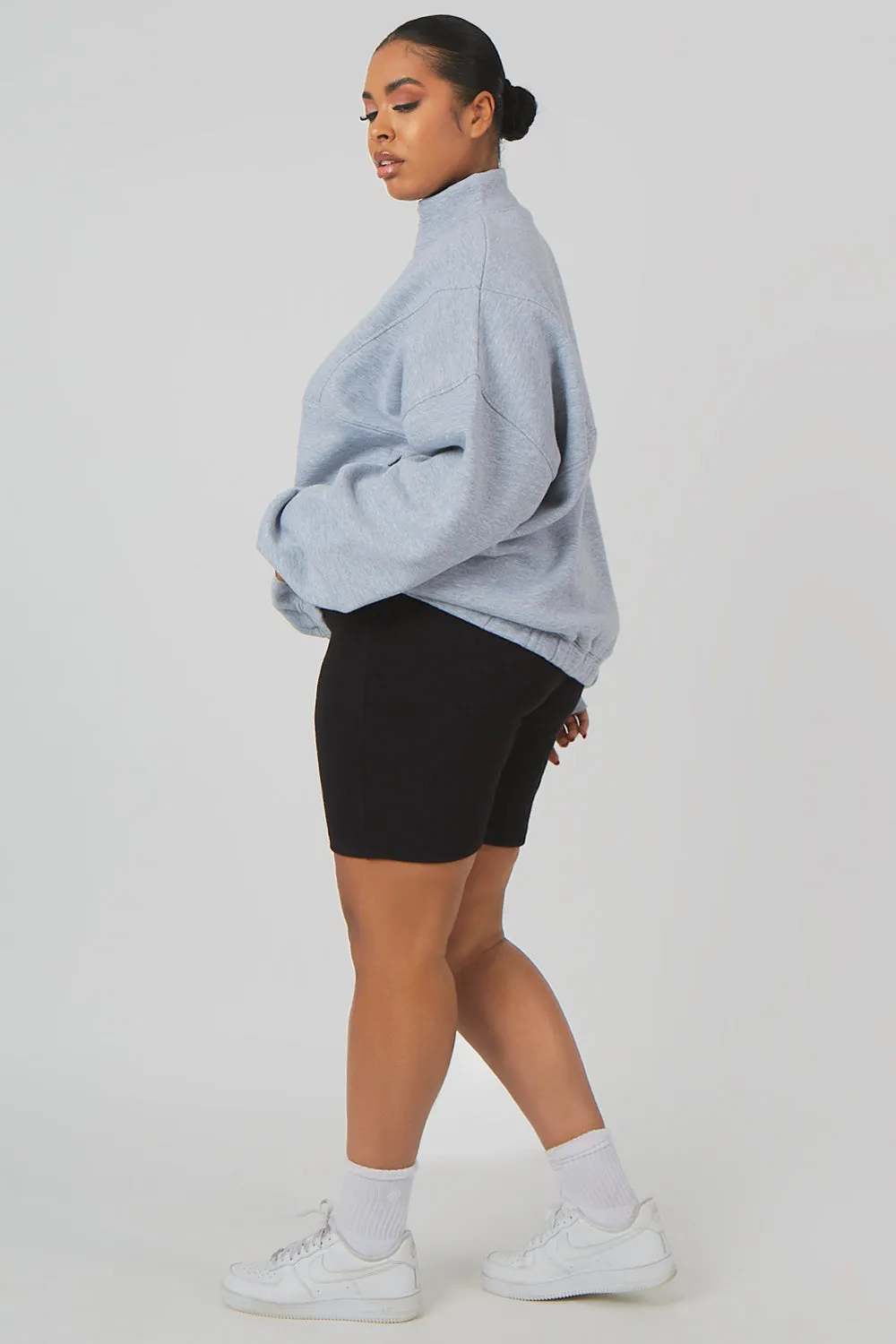 Curve Oversized Half Zip Pullover Pocket Front Sweatshirt Grey Marl