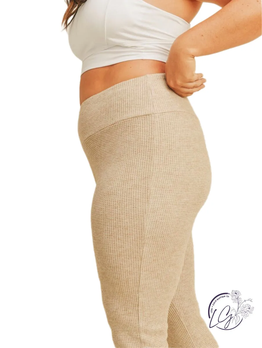 Curvy Soft Brushed Waffle Knit Flare Pants