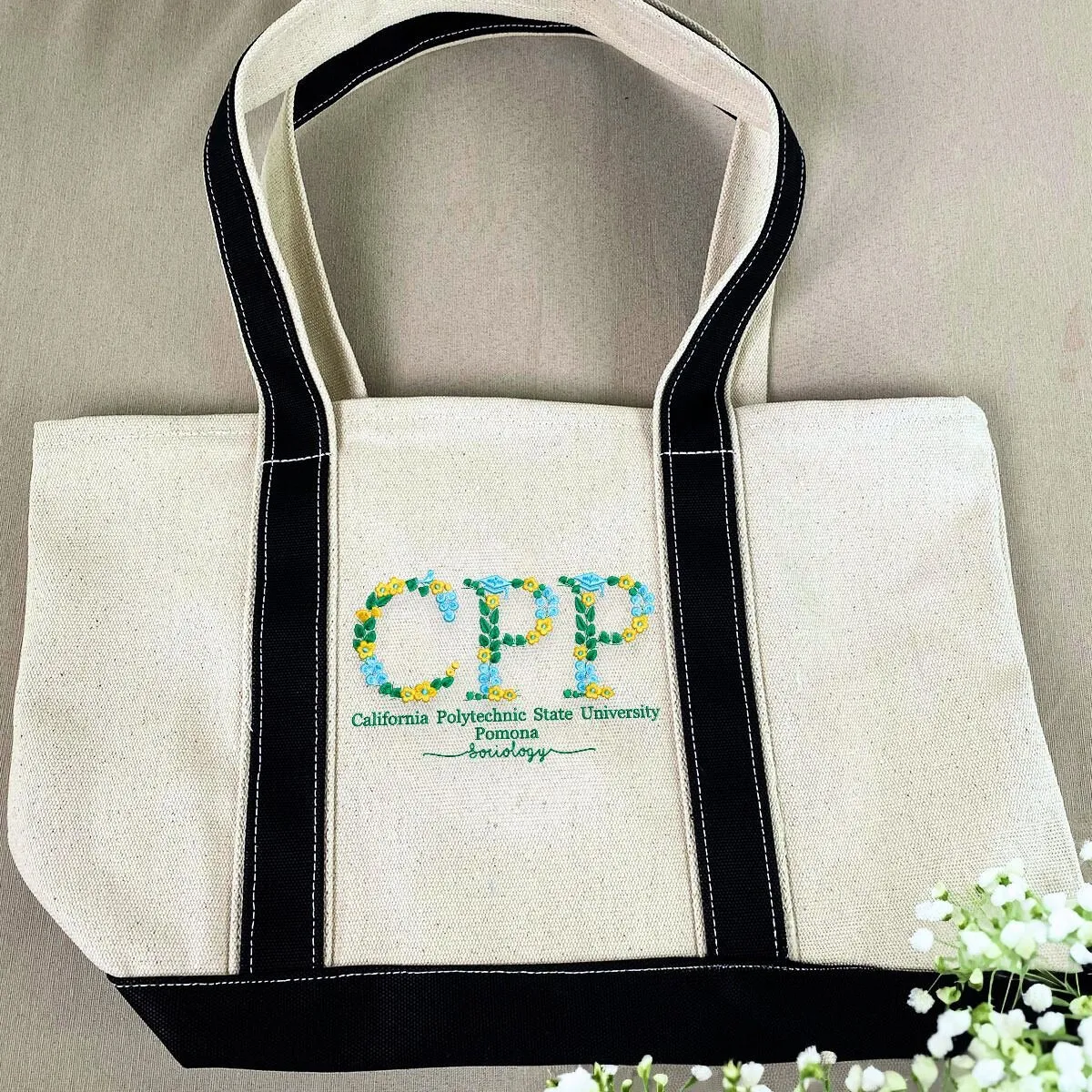 Custom Embroidered University College Tote Bag with Same Design