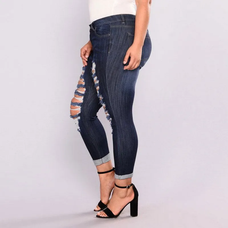 Cut Out Distressed Ripped Knee High-Waist Denim Jeans