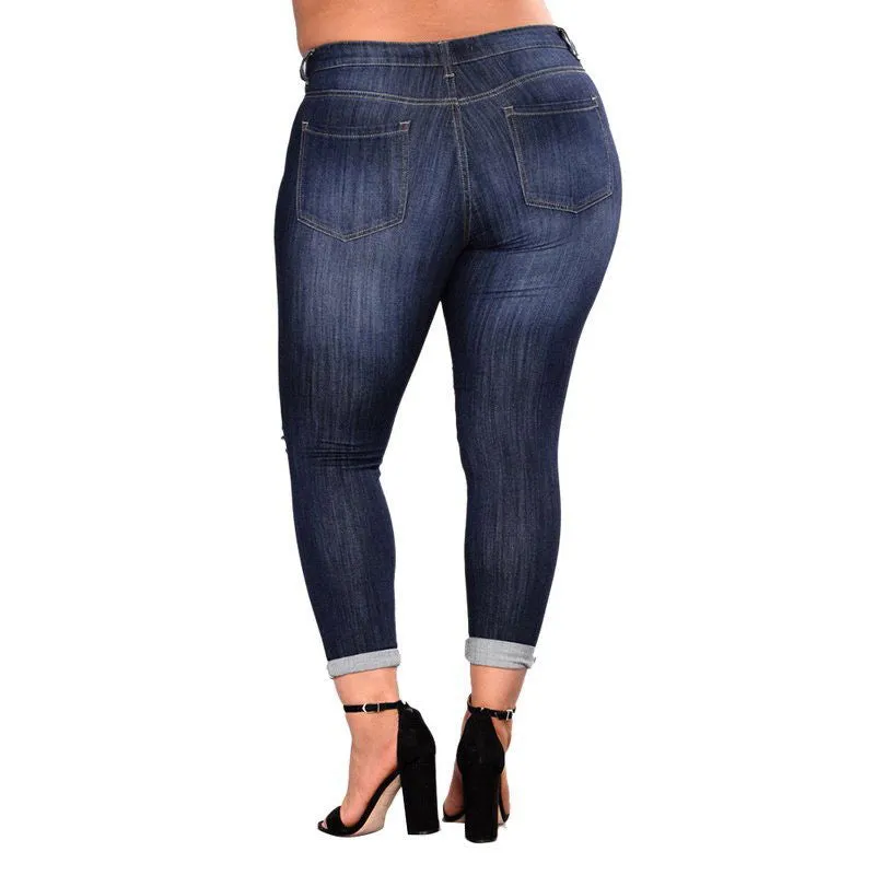 Cut Out Distressed Ripped Knee High-Waist Denim Jeans