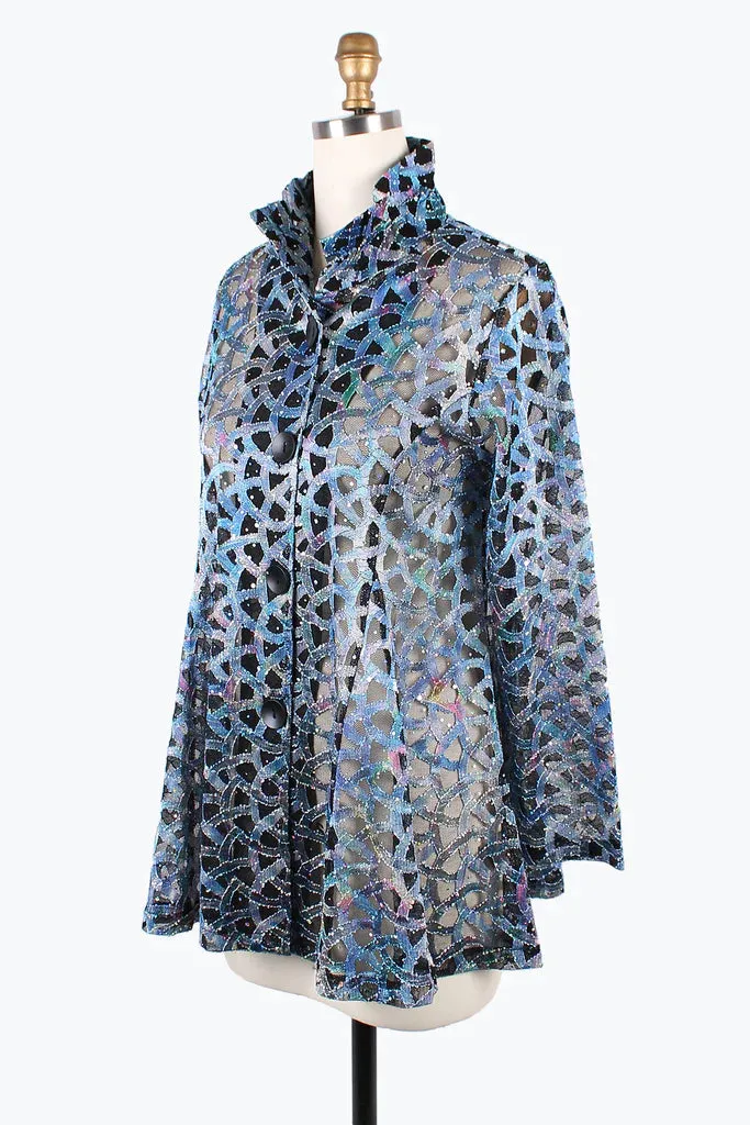 Damee Holographic Scale Mesh Flare Jacket 300-BLU BESTSELLER