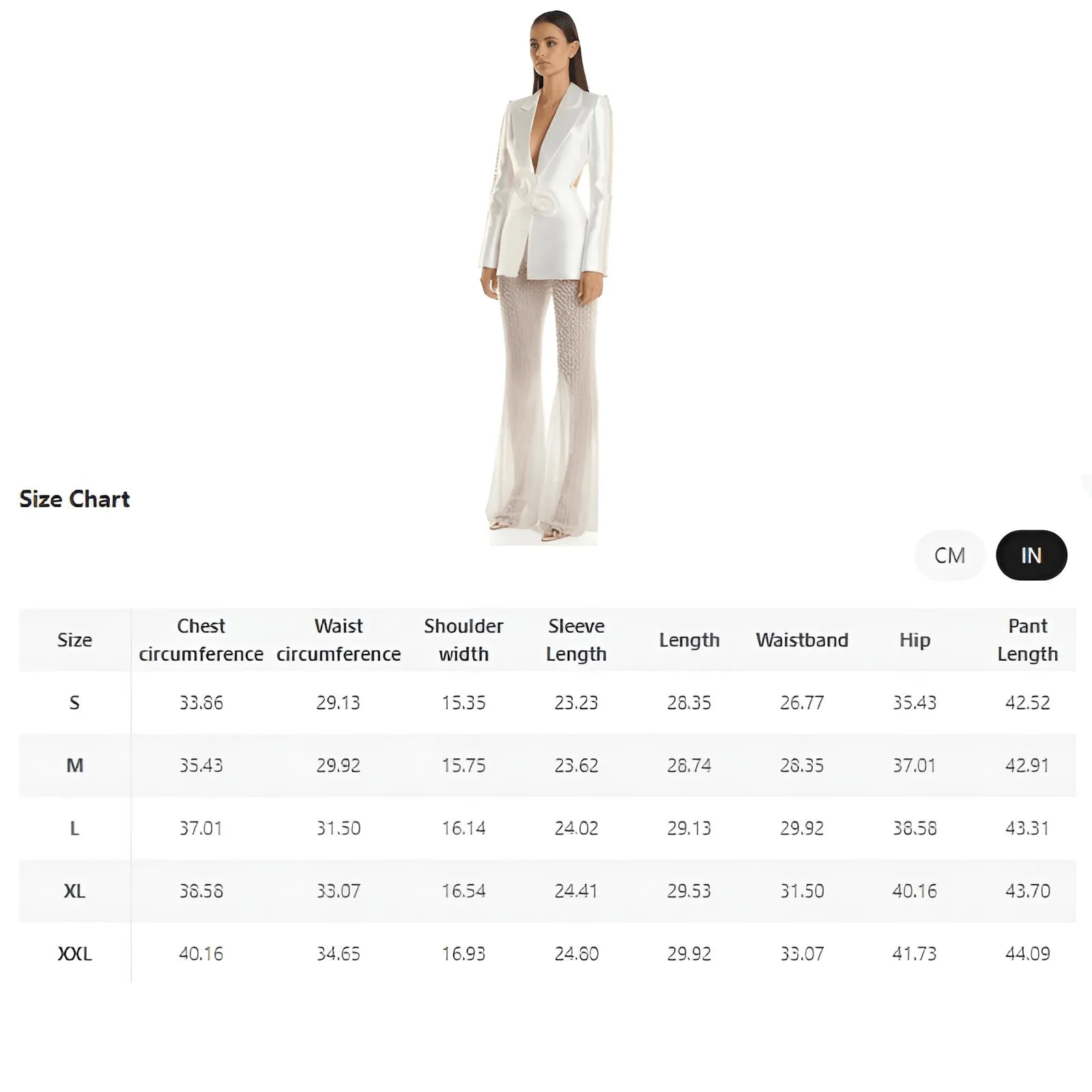 Designer Runway Fashion Women's Hollow Out Pearl Beaded Blazer & Gauze Pants