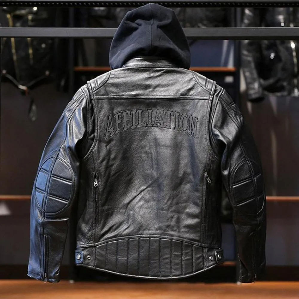 Detachable Harley Genuine Leather Men's Motorcycle Top Grain Cowhide Jacket