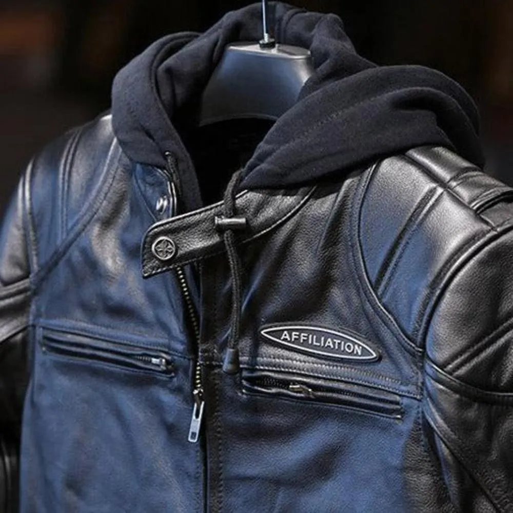 Detachable Harley Genuine Leather Men's Motorcycle Top Grain Cowhide Jacket