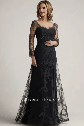 Elegant Black Lace Long Sleeve Mother of Bride Dress