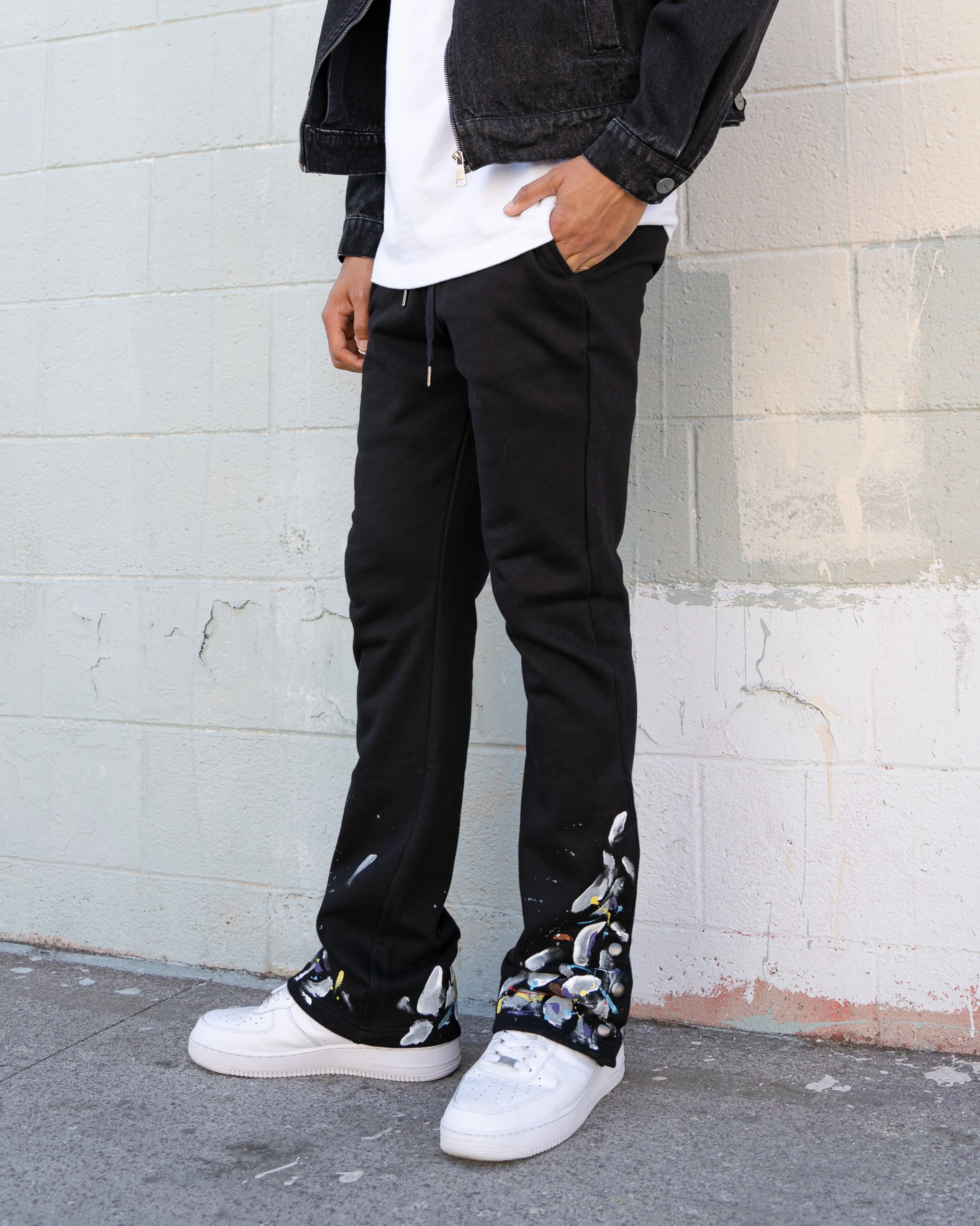 EPTM PAINT SNAP FLARED PANTS - BLACK