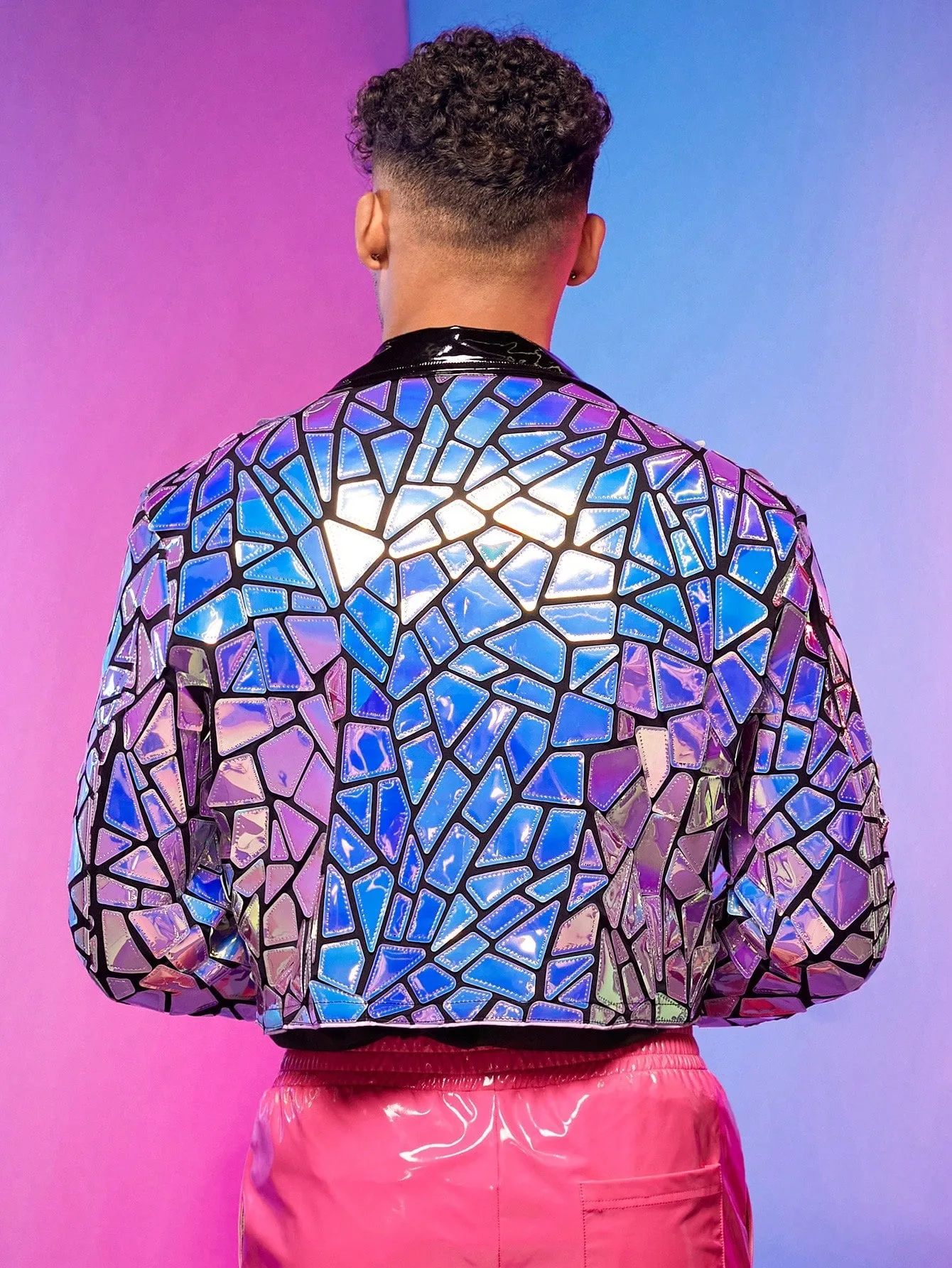 Fever City Men Holographic Geo Biker Jacket