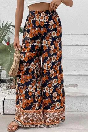 Floral Wide Leg Pants with Pockets