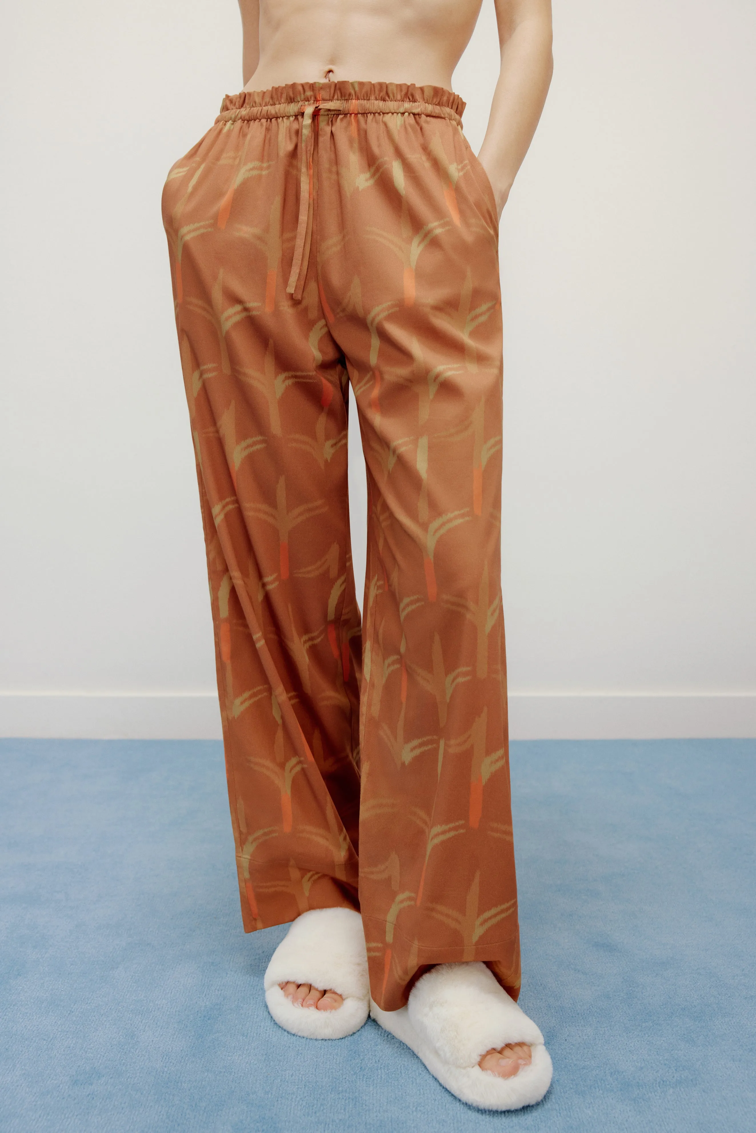 Flower Print Classic Embroidered Pajama Pants