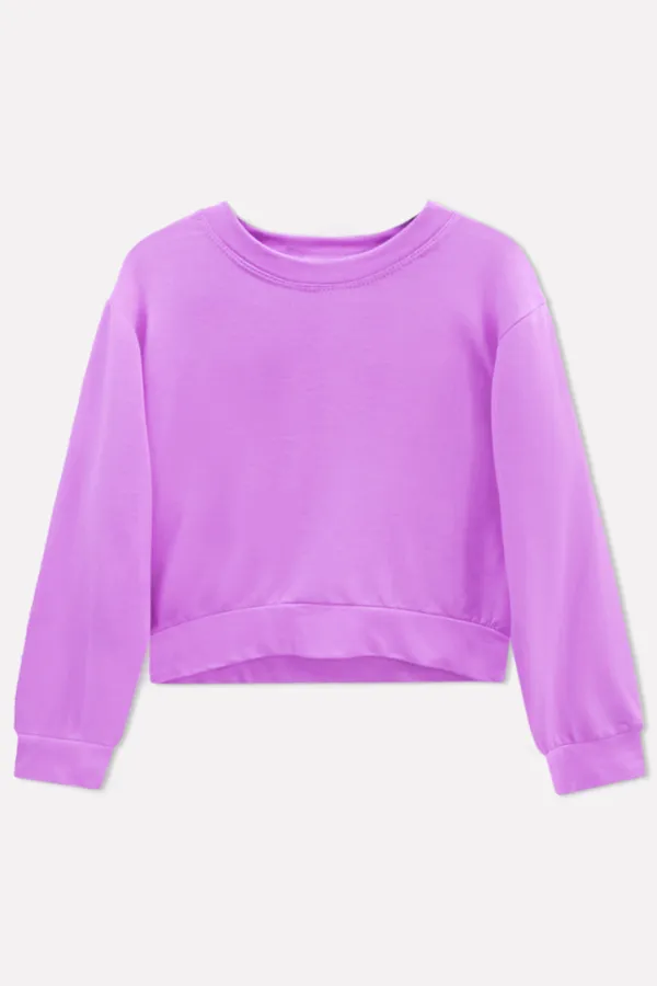 French Terry Cropped Long Sleeve Crew Sweatshirt - Electric Violet